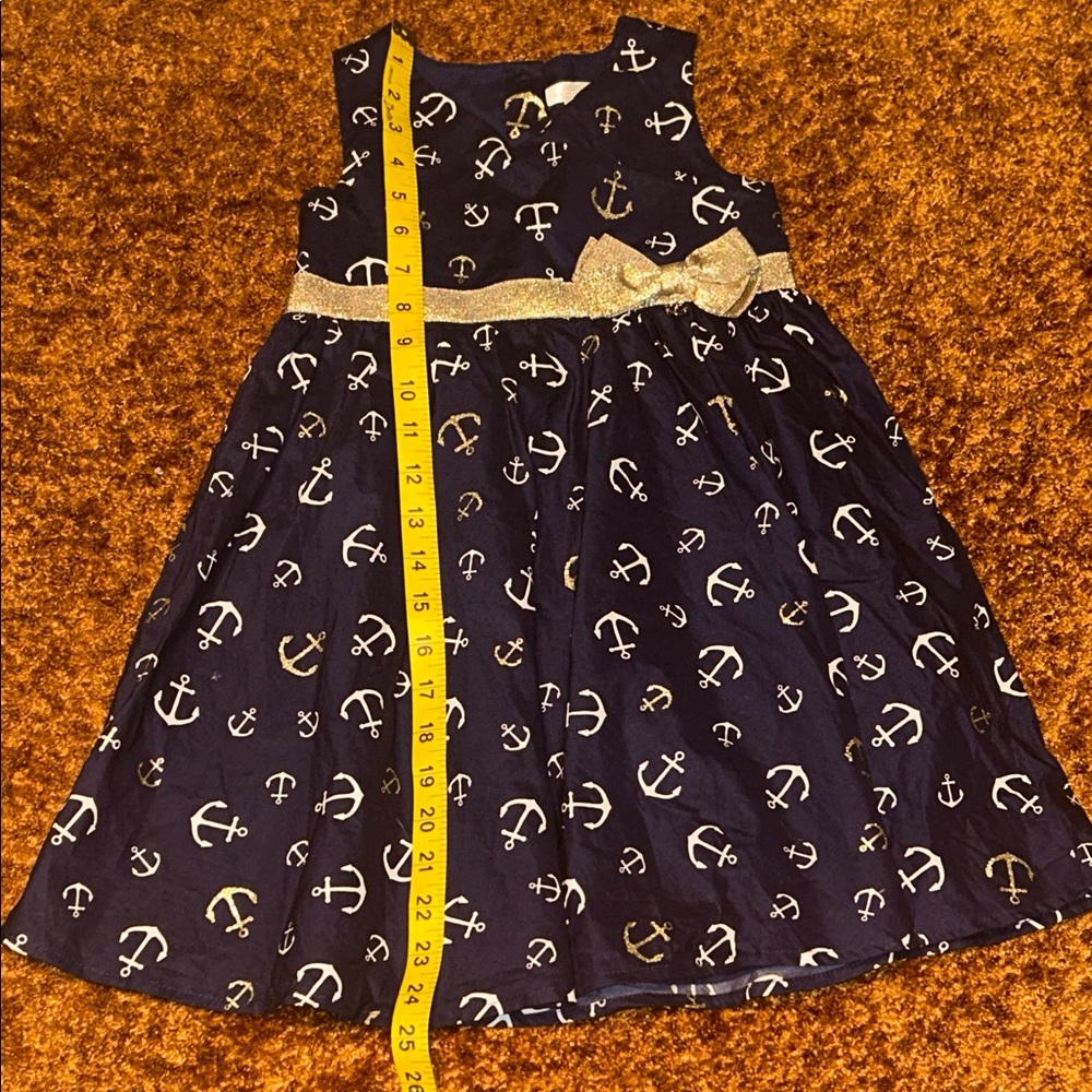 Maggie & Zoe Navy Anchor Print Dress with Gold Bow - Picture 2 of 5